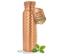 STORE INDYA Copper Water Bottle for Drinking Water 30 oz | 100% Pure Copper Ayurvedic Water Bottle with Leak-Proof Lid | Hammered Finish for Better Grip | Wellness Flask for Yoga, Office, Gym use
