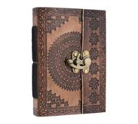 STORE INDYA Handmade Leather Journal with Lock - Vintage Travel Diary & Writing Notebook, 192 Unlined Eco-Friendly Pages, Compact & Refillable Personal Journal for Men & Women (7x5 Inch)