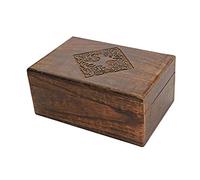 STORE INDYA Indian Handmade Country Style Wooden Jewellery Case Trinket Box Keepsake Storage Organiser With Hand Carved Celtic Design 20x13cm