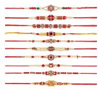 STORE INDYA Rakhi Set of 10 for Brother, Bhai - A Traditional Symbol of Love, Blessings, and Togetherness (Design 1), One Size, Nylon, no gemstone