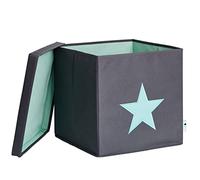Store It 672241 storage box with the lid, grey with a white star, MDF reinforced polyester/MDF, 33 x 33 x 33 cm
