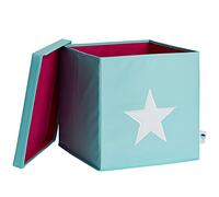 STORE.IT storage box with lid, mint green with white star, medium-density fibreboard reinforced, polyester/MDF, 33 x 33 x 33 cm (672265)
