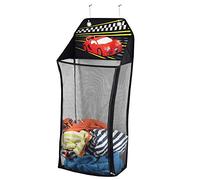 Store & Score Over The Door Hanging Kids Fun LED Race Car Light-Up Collapsible Mesh Laundry Hamper, Toy Chest, Metal Hooks Included