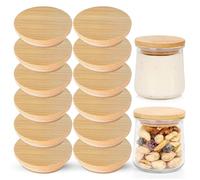 Storeazy 12 Pack Bamboo Lids for Gü Pots with Silicone Seal - Reusable Airtight Wooden Jar Covers for Glass Dessert Storage Jars Food Preservation Kitchen Organisation