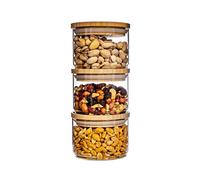 StoreCORE Stacking Glass Storage Jars with Bamboo Lids - Set of 3 Airtight Food Storage Containers - 1.2l total capacity - Round Glass Jars for Kitchen Pantry Organization - Durable & Dishwasher Safe