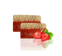 STORELUXY 2-Pack 260gr Strawberry Aroma Soap Bar With Pumpkin Fiber Natural Handmade Loofah | Skin Brightening, Oil Control, Collagen Boost, Blackheads | Acne, Rich in Antioxidants, Moisturizing