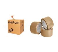 StorePAK 7 Strong Boxes with Carry Handles - Suitable for Storage, Shipping, Packing & Moving House & ARVO Parcel Tape General Purpose Packing Tape with Low Noise - 48mm x 60m, Brown Tape