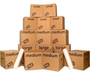 StorePAK House Moving Kit - 20 Storage/Moving Boxes with Handles, Bubble Wrap, Tape & Marker Pen - 100% Recyclable - SMALL, MEDIUM & LARGE