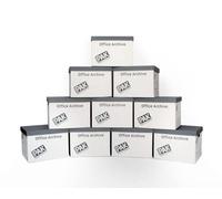 StorePAK Office Archive Boxes - Storage Cardboard Boxes with Handles & Lids (Pack of 10) 34.2 Litres - H28.2 x W31.7 x D38.3 cm - White & Grey