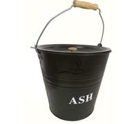 Storex 10 Ltr Metal Ash Bucket with Lid Wooden Handle Tools Fireplace Container Fire Pits Wood Coal Burning Stove Metal Charcoal Bin Box Outdoor Indoor Galvanised Black Bucket