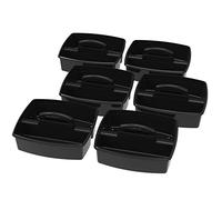 Storex 2-Compartment Large Caddy - Multipurpose Classroom Organizer with Handle, Black, 6-Pack (00973E06C)