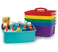 Storex 2-Compartment Large Craft Caddy - Multipurpose Classroom Organizer with Handle, Assorted Colors, 6-Pack (00948A06C)