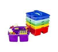 Storex 3-Compartment Small Caddy - Multipurpose Classroom Organizer with Handle, Assorted STEAM Colors, 6-Pack (00940A06C)