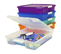Storex Classroom Craft Project Box - Stacking Plastic Organizer Fits 12x12 Scrapbooking Paper, Assorted STEAM Colors, 5-Pack (63202C05C)