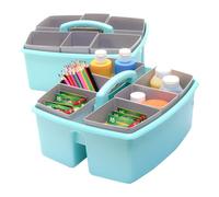 Storex Large Classroom Craft Caddy with Cups, 13 x 11 x 6.575 Inches, Teal, Case of 2 (00984A02C)