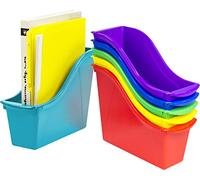 Storex Small Book Bin, Linking Storage Bin, Dry Erase Surface, 11.75" x 8.5" x 4.5" Assorted STEM 6-Pack