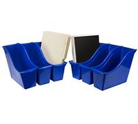 Storex Small Book Bin, Linking Storage Bin, Dry Erase Surface, 11.75" x 8.5" x 4.5" STEM Blue 6-Pack