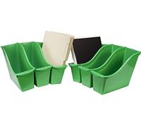 Storex Small Book Bin, Linking Storage Bin, Dry Erase Surface, 11.75" x 8.5" x 4.5" STEM Green 6-Pack