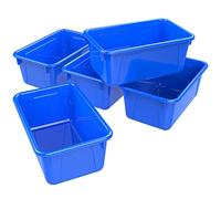 Storex Small Cubby Bin, Plastic Storage Container Fits Classroom Cubbies, 12.2" x 7.8" x 1", Blue, Pack of 5 (62416U05C)