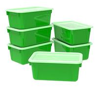 Storex Small Cubby Bin with Cover, 12.2 x 7.8 x 5.1", Classroom Green, Case of 6 (62409U06C)