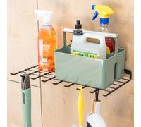 StoreYourBoard Afton Wire Shelf Wall Hanging Broom Mop Hooks Home Garage Cleaning Supplies Rack, 17.5" x 9"