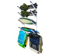 StoreYourBoard Beach Chair Storage Rack for Garage, Umbrella Parasol Wall Rack, Surfboard Rack for Wall, Wakeboard Rack, Snowboard Wall Mount, SUP Rack, 4-Level Beach Gear Hanger, 45 kg, White Rack