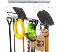 StoreYourBoard Heavy Duty Garden Tool Rack for Garage & Shed 2 PACK | Garden Tool Organiser, 8 Slots Metal Shed Storage Rack for Rakes, Spades & Handle Tools, 226 kg Capacity Garage Wall Storage Rack