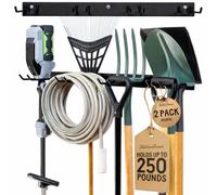 StoreYourBoard Heavy Duty Garden Tool Rack for Garage & Shed 2 PACK | Garden Tool Organiser, 8 Slots Metal Shed Storage Rack for Rakes, Spades & Handle Tools, 226 kg Capacity Garage Wall Storage Rack