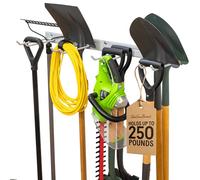 StoreYourBoard Heavy Duty Garden Tool Rack for Garage & Shed - Solid Steel Garden Tool Organiser, 4 Slot Metal Shed Storage Rack for Rakes, Spades & Handle Tools, 113 kg Capacity Garage Wall Storage