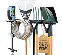 StoreYourBoard Heavy Duty Garden Tool Rack for Garage & Shed - Solid Steel Garden Tool Organiser, 4 Slot Metal Shed Storage Rack for Rakes, Spades & Handle Tools, 113 kg Capacity Garage Wall Storage