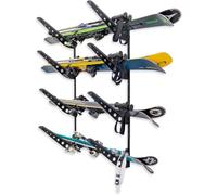 StoreYourBoard Ski Rack Wall Mount, Black Finish, Horizontal Ski Storage Rack for Garage Wall Storage, 4-Level Ski Wall Mount Storage, Padded Ski Holder, Winter Gear Organiser | Holds 45 Kg