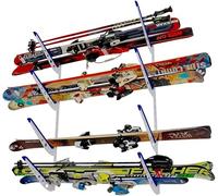 StoreYourBoard Ski Rack Wall Mount, White Finish, Horizontal Ski Storage Rack for Garage Wall Storage, 4-Level Ski Wall Mount Storage, Padded Ski Holder, Winter Gear Organiser | Holds 45 Kg