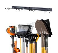 StoreYourBoard Wall-Mounted Rack With 4 Garage Hooks - Heavy-Duty Steel Holder Garage & Garden Storage for Shed, Workshop, or Home Organization - For Rakes, Shovels, Tools & More - 1 Pack, Deep Water