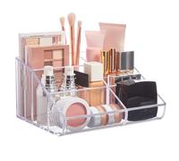 STORi Clear Plastic Vanity Makeup Organizer | 6-Compartment Holder for Brushes, Eyeshadow Palettes, & Beauty Supplies | Curved Front Design | Made in USA