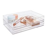 STORi SimpleSort 2-Piece Stackable Clear Drawer Organizer Set | 12" x 9" x 2" Rectangle Trays | Wide Makeup Vanity Storage Bins and Office Desk Drawer Dividers | Made in USA