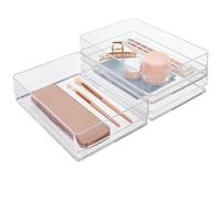 STORi SimpleSort 3-Piece Stackable Clear Drawer Organizer Set | 9" x 6" x 2" Rectangle Trays | Wide Makeup Vanity Storage Bins and Office Desk Drawer Dividers | Made in USA