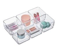 STORi SimpleSort 6-Piece Stackable Clear Drawer Organizer Set | 3" x 3" x 2" Square Trays | Small Makeup Vanity Storage Bins and Office Desk Drawer Dividers | Made in USA
