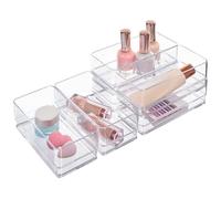 STORi SimpleSort 6-Piece Stackable Clear Drawer Organizer Set | 6" x 3" x 2" Rectangle Trays | Small Makeup Vanity Storage Bins and Office Desk Drawer Dividers | Made in USA