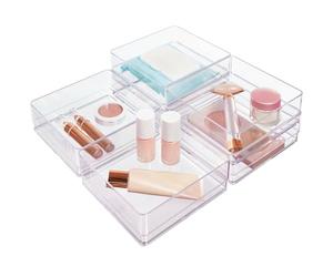 STORi SimpleSort 6-Piece Stackable Clear Drawer Organizer Set | 6" x 6" x 2" Square Trays | Small Makeup Vanity Storage Bins and Office Desk Drawer Dividers | Made in USA
