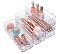 STORi SimpleSort 6-Piece Stackable Clear Drawer Organizer Set | 9" x 3" x 2" Rectangle Trays | Narrow Makeup Vanity Storage Bins and Office Desk Drawer Dividers | Made in USA