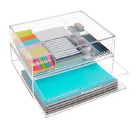 STORi Sofia Plastic Stackable Clear Makeup Organizer with Clear Drawers | 12.5-inches Wide | Set Includes One Open Drawer & One 3-compartment Drawer| Made in USA