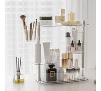 STORICANS 360 Rotating Makeup Organiser,Multi-layer Skincare Organisers,4 Spinning Tray,Bathroom Counter Perfume Holder,Lazy Susan Kitchen Storage |Thick CLear| 14 inch width Large Display Case