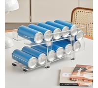 STORICANS Fridge Organiser Rolling Can Dispenser with Adjustable Width 2 Layer Fridge Beer Soda Can Organiser for Kitchen Cupboard Pantry Countertop,Soda Pop Cans Storage Pantry Organisation,Clear