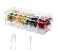 STORICANS Ice Chilled Condiment Server with Lid Large,5 Removable Compartments, Clear Acrylic Condiment Caddy, Chilled Garnish Tray for Party, Bar, Taco Salad Bar Accessories 5 Serving Spoons 2 Clips