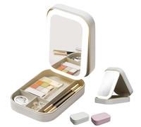 STORICANS Makeup Bag with Mirror, Travel Makeup Organiser Case with LED Mirror, Portable Cosmetics Bag with 3 Colors Brightness Adjustable Makeup Mirrors with Lights Makeup Storage for Women (White)