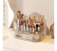 STORICANS Makeup Organiser with Stackable Drawer, 360 Rotating Makeup Brush Holder, 11inch Wide Large Cosmetic Display Case, Skincare Organisers and Storage for Dressing Table, Bathroom,Clear