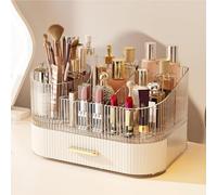STORICANS Makeup Organiser with Stackable Drawer, 360 Rotating Makeup Brush Holder, 11inch Wide Large Cosmetic Display Case, Skincare Organisers and Storage for Dressing Table, Bathroom Countertop