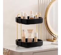 STORICANS Rotating Makeup Organiser, Square 2 Tier Cosmetic Perfume Beauty Skincare Organiser Stand with 360 Spinning Storage for Vanity, Bathroom, Desk or Countertop, Black