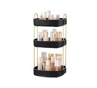 STORICANS Rotating Makeup Organiser, Square 3 Tier Cosmetic Perfume Beauty Skincare Organiser Stand,Large Capacity 360 Spinning Organiser Storage for Vanity Bathroom Desk Countertop,Black