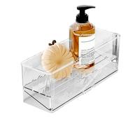 STORICANS Sink Caddy Sponge Holder for Kitchen Sink,Dish Sponge Organiser with Auto Draining Tray,Dishcloth Holder,Tidy Caddy Drainers,Kitchen Storage Rack for Soap,DishCloth,Brush,Scrubber (Clear)